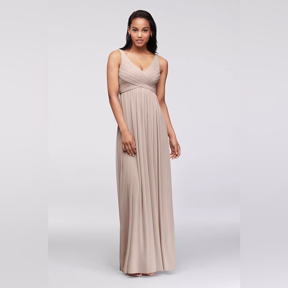 David’s Bridal - Long Mesh Dress with Cowl Back Detail